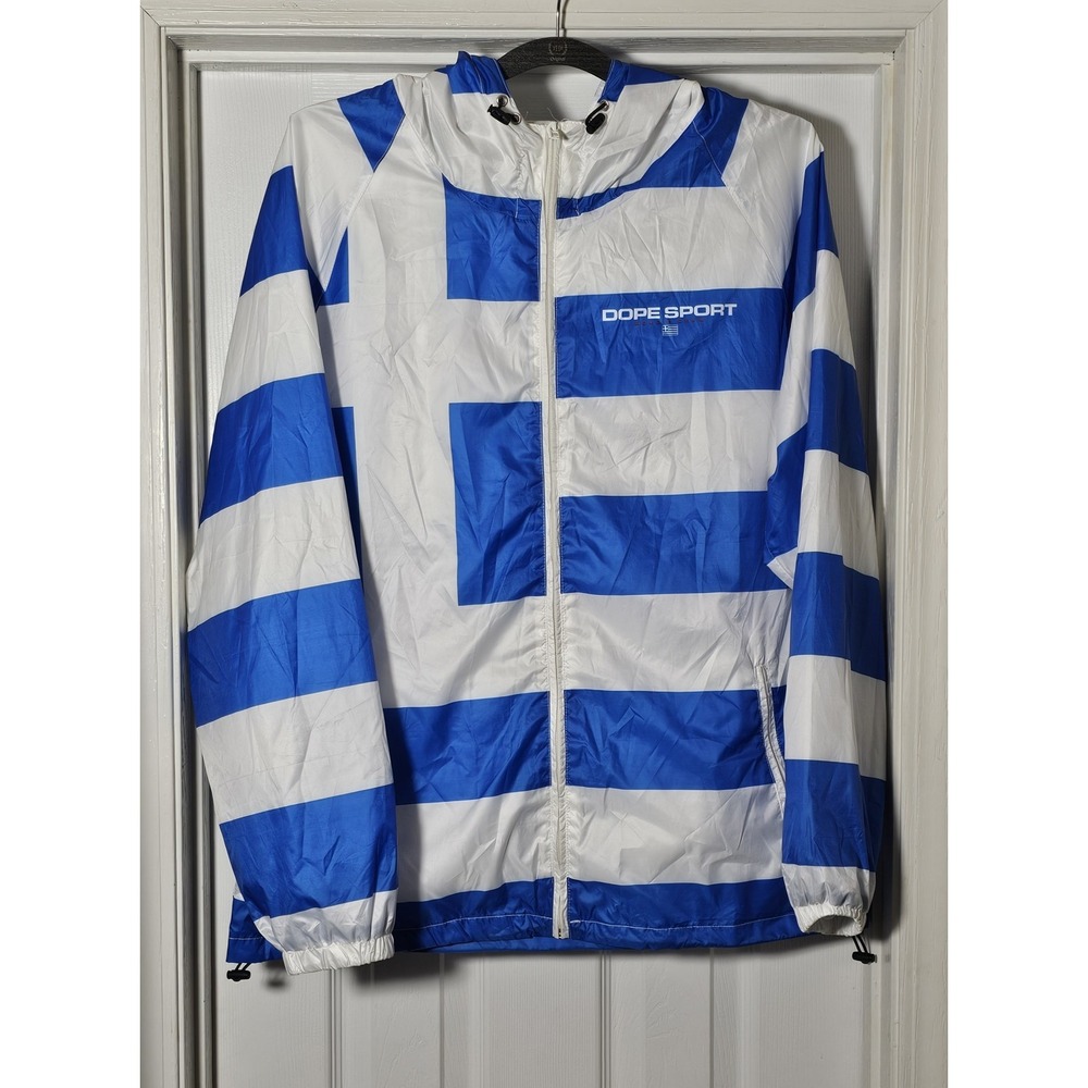Dope Sport Bougie‎ Crew Windbreaker Full Zip Logo Graphic Jacket Hooded Striped